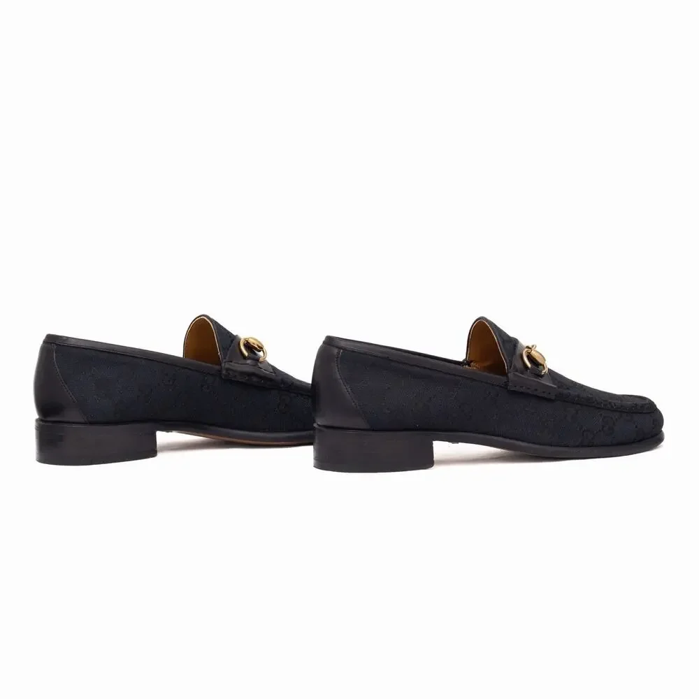 VTG GUCCI Tom Ford Era Black Canvas Monogram Horsebit Loafers EU 41 US 8 D